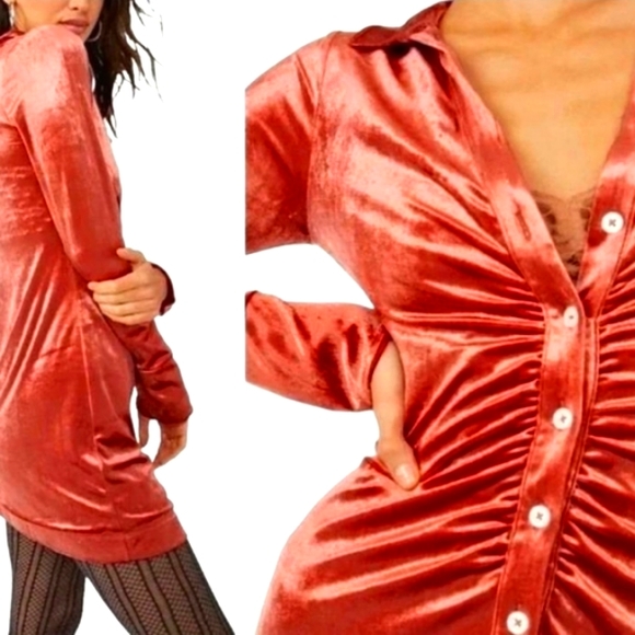 Free People Shayla Burnt Orange Velvet Mini Dress Terracotta Size Small NWT - Picture 9 of 16